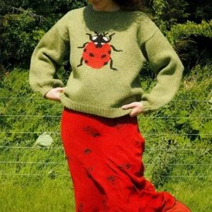Women's Oversized Sweater Whimsy Twee Funky Ladybug Print Whimsical Y2K Knit